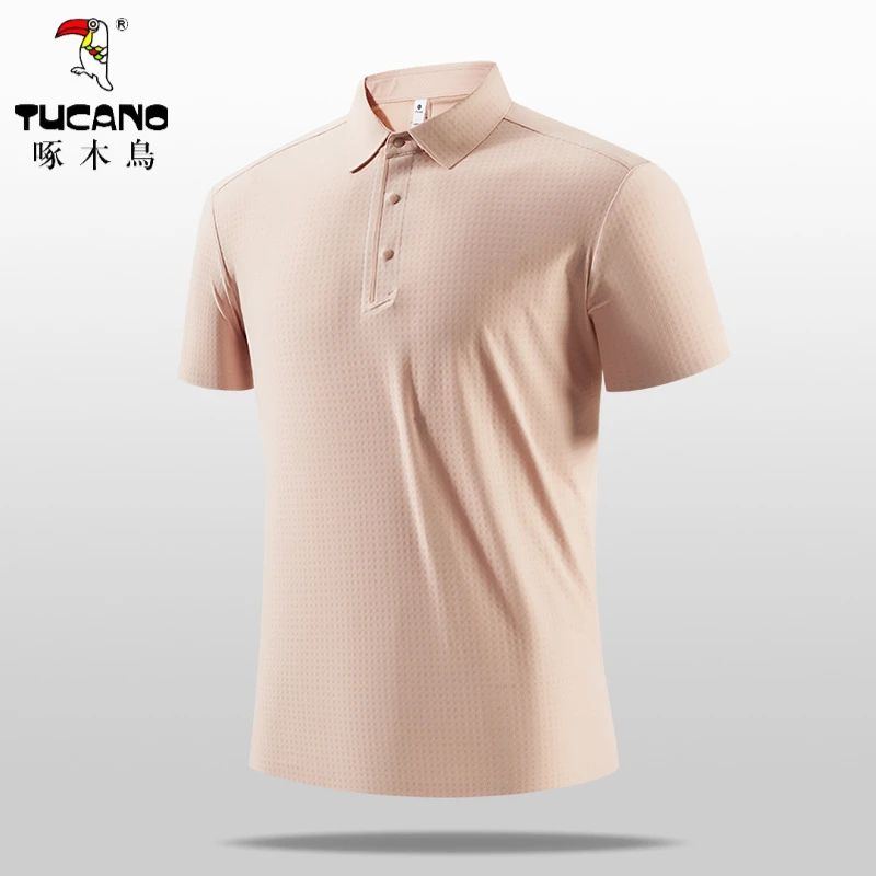 啄木鳥高级感无痕冰丝弹力polo衫男夏季短袖纯色T恤透气速干上衣