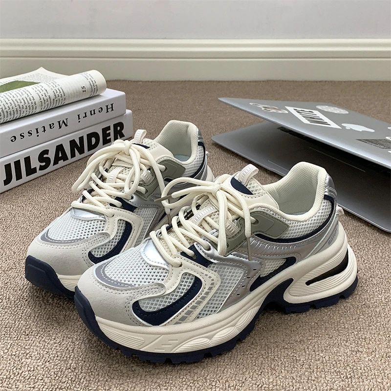 春季学生女鞋透气复古港风运动鞋老爹鞋休闲鞋夏季厚底百搭网面