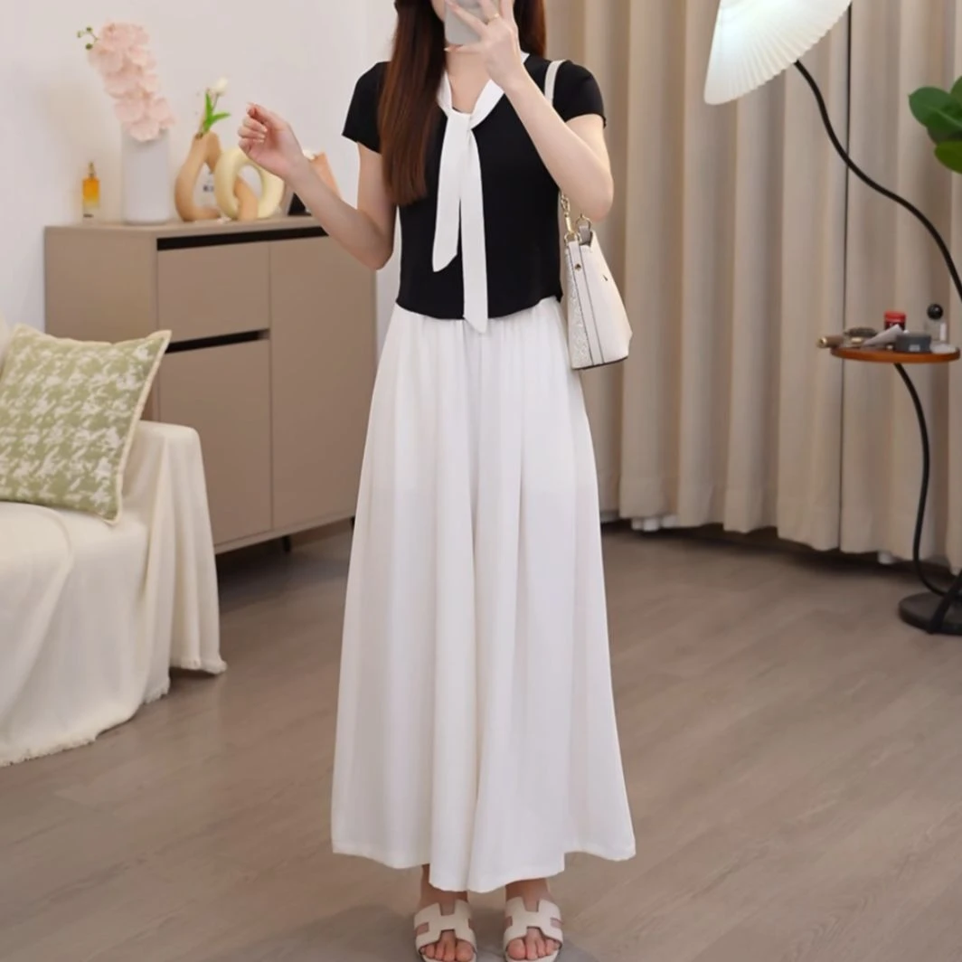 小个子早秋网感新款西装裤子高腰阔腿裤直筒休闲宽松裙裤女
