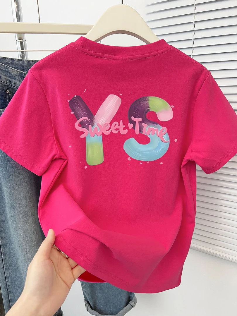 前后创意字母印花夏季2025新款正肩短袖T恤小众设计感百搭上衣潮