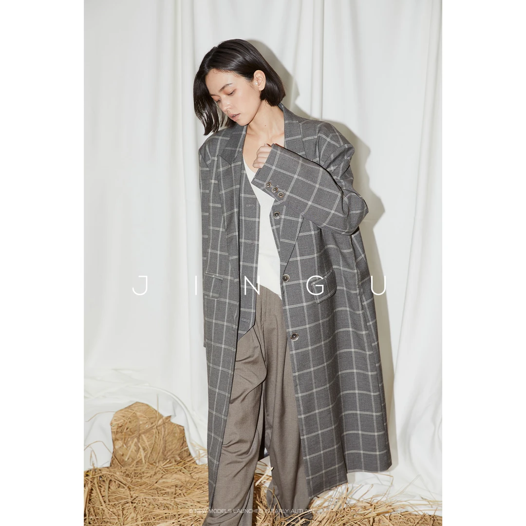 晶咕黑标~假两件马甲式西装长大衣早秋宽松气质休闲通勤上衣