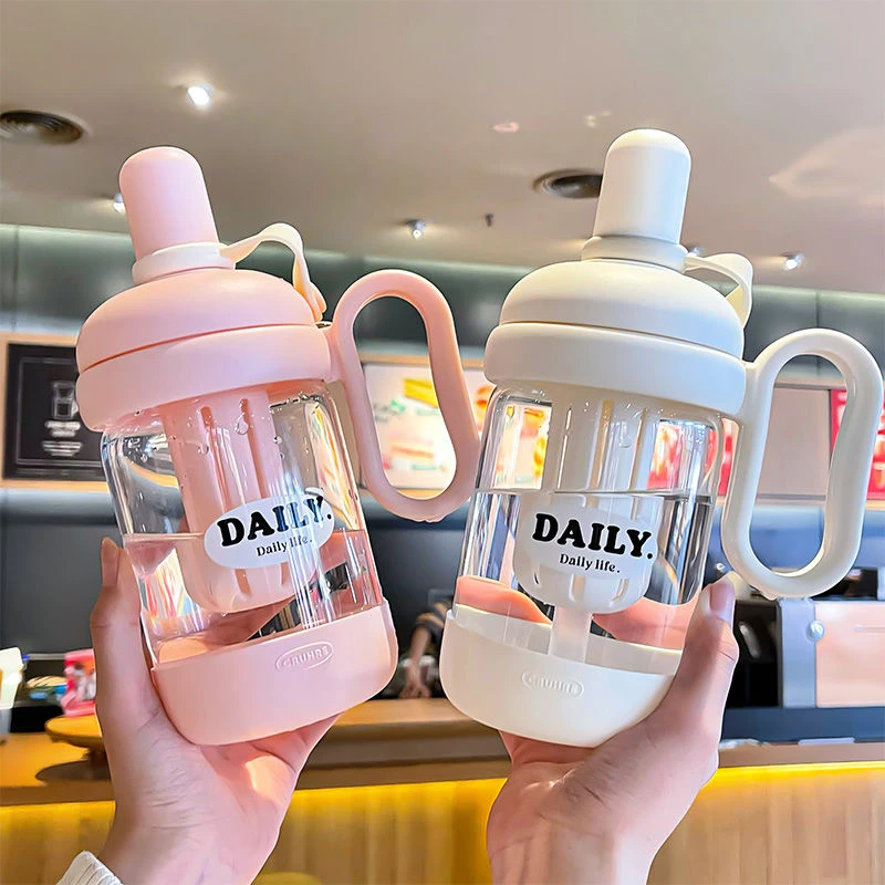 恒度2025简约个性玻璃水杯高硼硅耐高温女生ins双饮杯防烫吸管杯