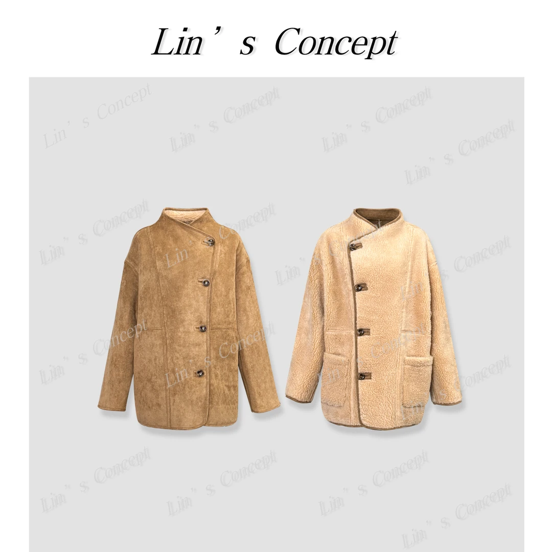 【Lin's concept】设计师定制可翻领式中长款大衣外套DL2407066