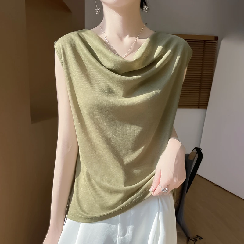 夏季荡领无袖针织背心女t恤纯色宽松显瘦薄款打底外穿上衣休闲潮