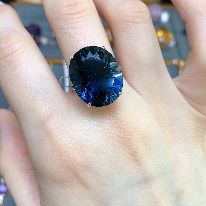 托帕石天然托帕石镶嵌戒指银S925镶嵌