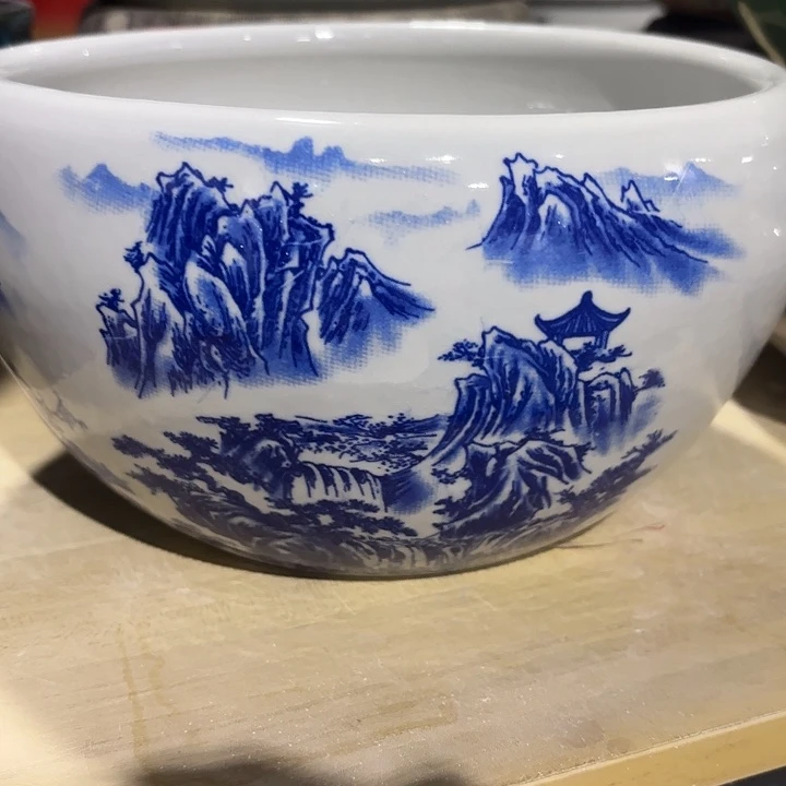 陶瓷鱼缸青花山水尺寸24-13