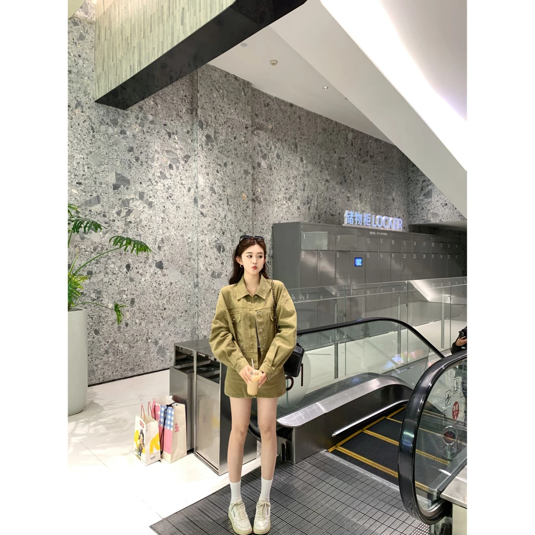 Zzhen【西西比弗利】美式休闲牛仔外套&牛仔短裙两件套DTZ434