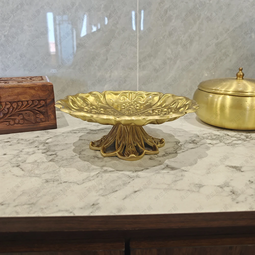 美式全铜果盘黄铜糖果盘餐盘小托盘水果盘零售铜盘加厚铜脚