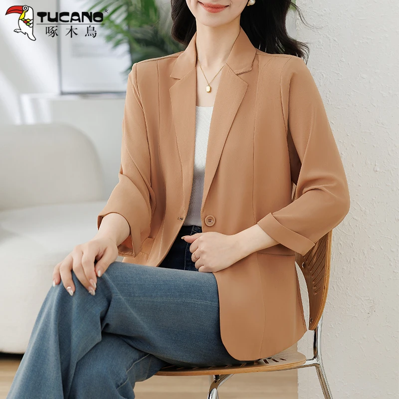 【官方品牌】啄木鳥时尚职业外套女2026新款春秋休闲百搭显瘦小西装