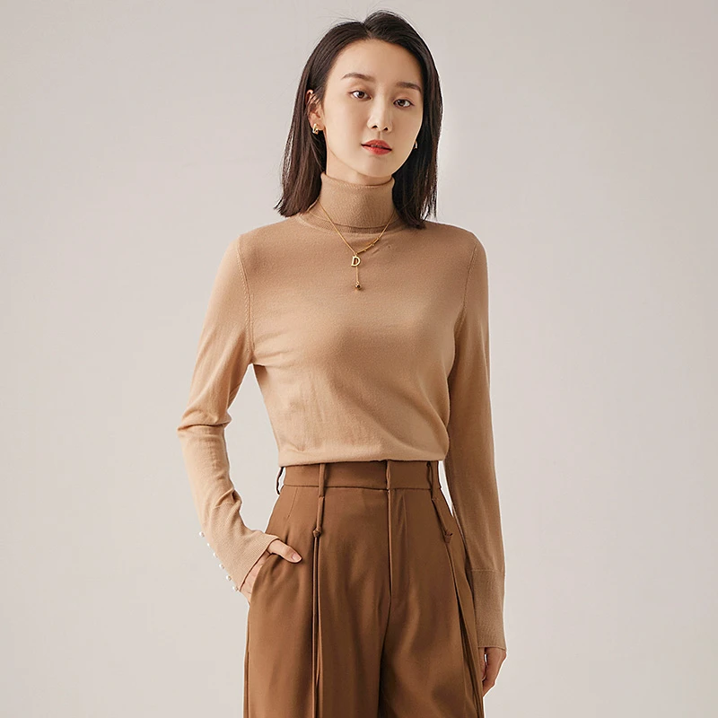 ONLF精纺100羊毛秋冬立领长袖保暖内搭打底衫女51A061093