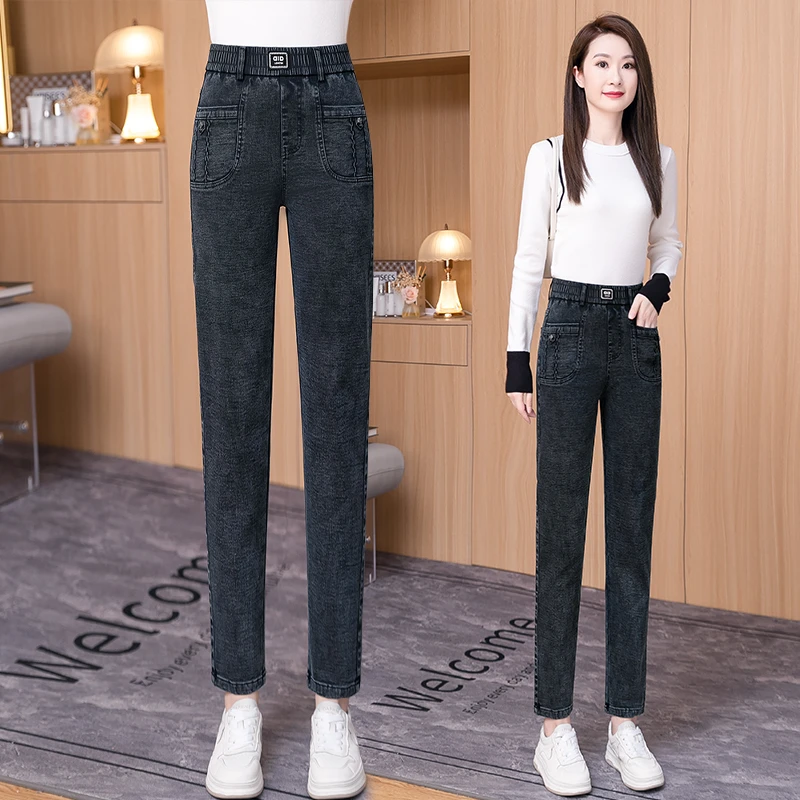 显瘦女2025秋季新款时尚弹力高腰百搭哈伦裤休闲宽松中年妈妈裤子