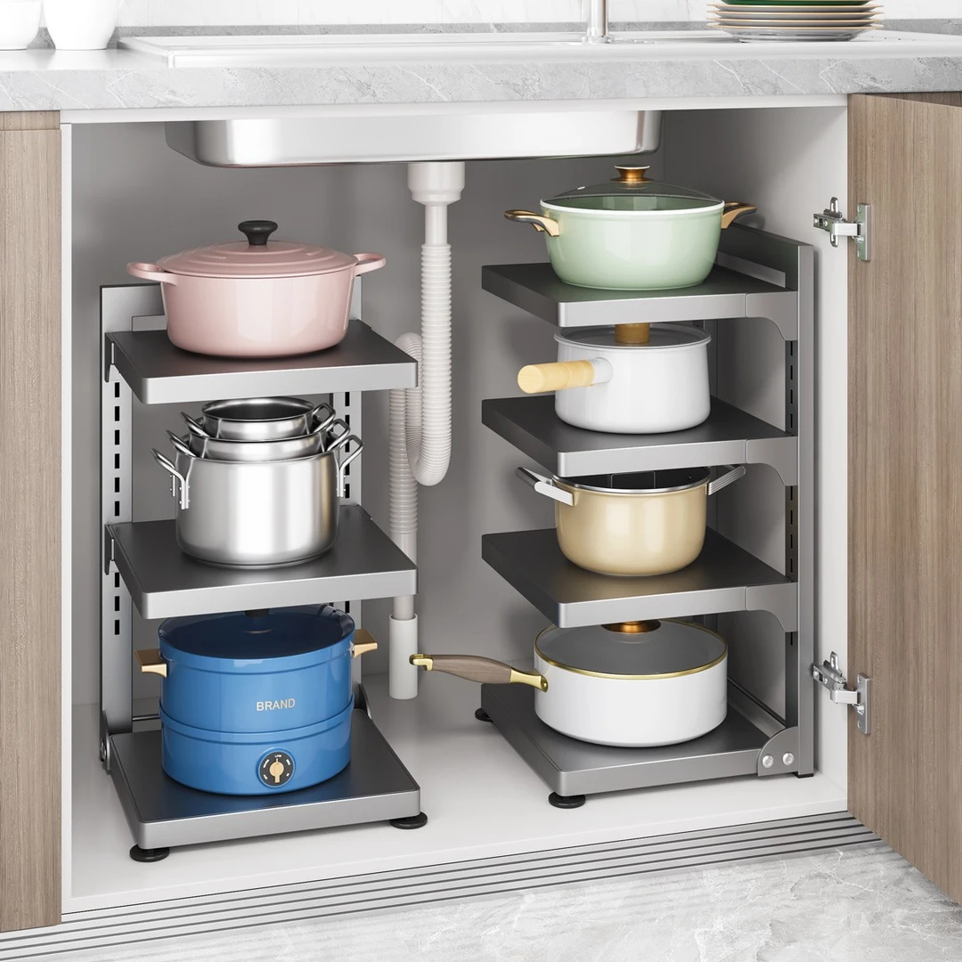 厨房置物架放锅架家用多层橱柜下水槽灶台多功能分层锅具收纳架子