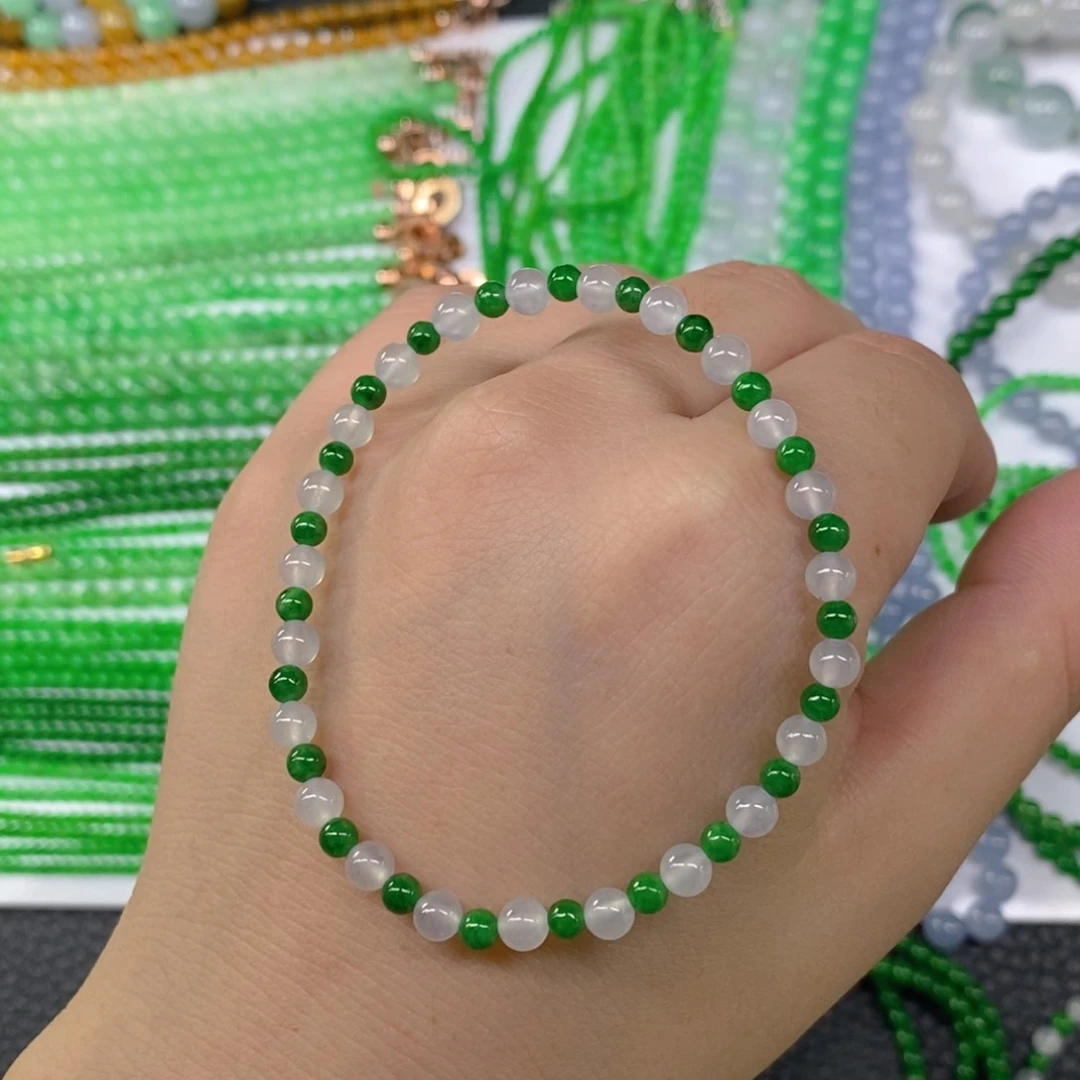 颈饰未镶嵌翡翠缅甸天然翡翠冰种双彩手链4.5