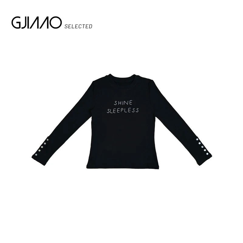 3990 袖贝壳扣字母T恤