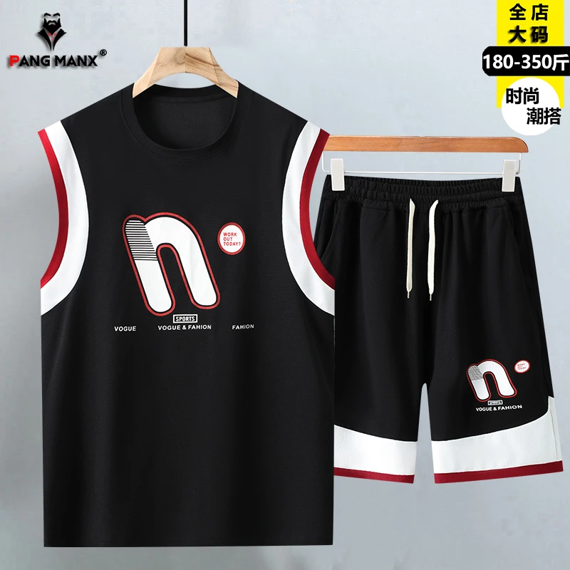 特大码背心夏季无袖坎肩短裤套装胖男生加肥加大青少年篮球运动服