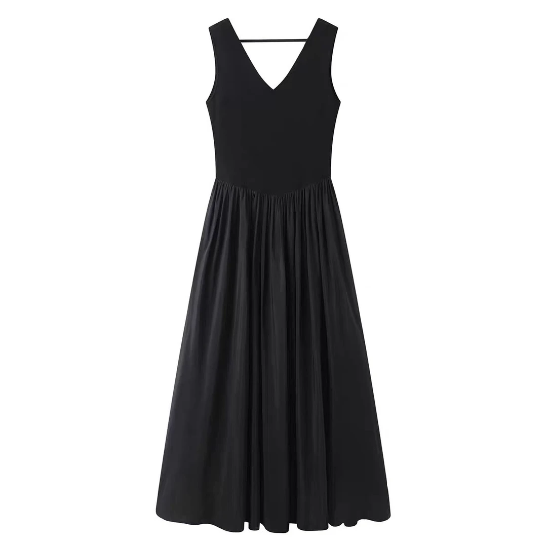 V领针织无袖长裙