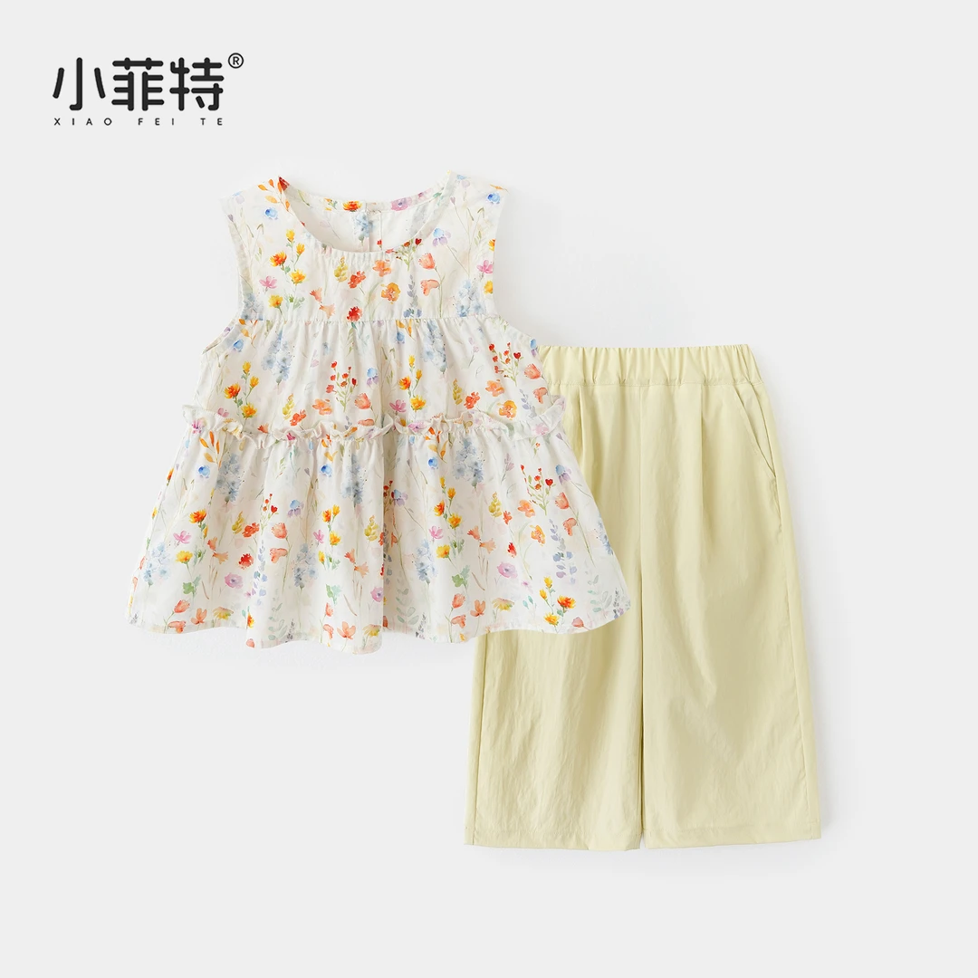 小菲特夏季新款女童套装韩版薄款女宝宝碎花无袖两件套BGTX51922