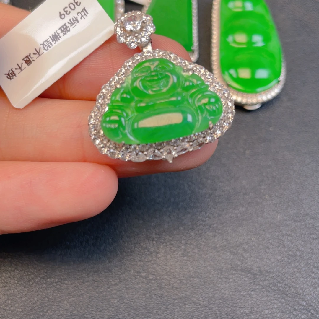 翡翠银S925镶嵌吊坠(不含链)