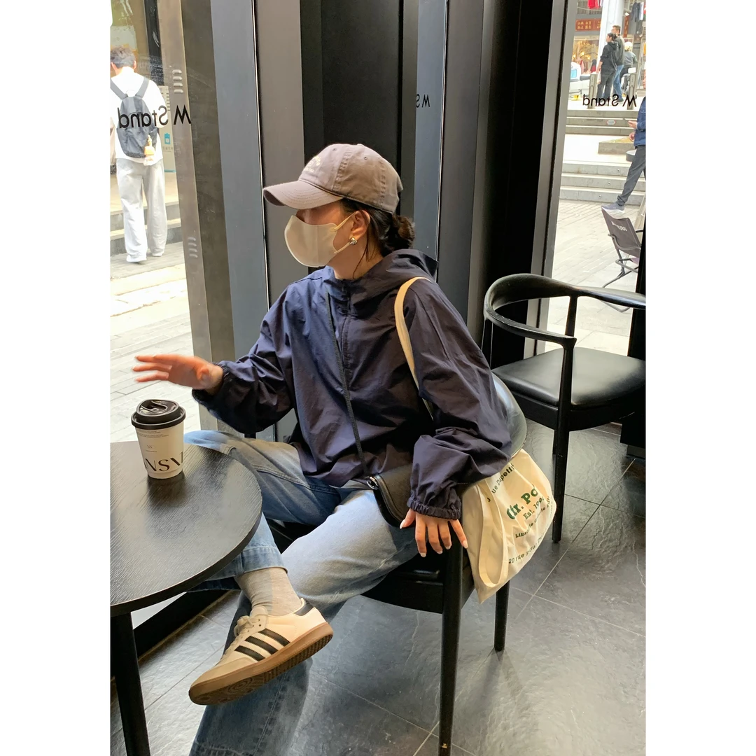 2025韩版新款时尚衬衫型帽衫女休闲风半拉链长袖宽松百搭洋气上衣