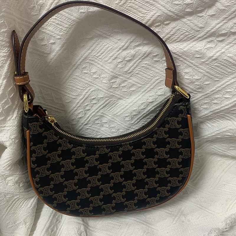 【B076,B077】印花单肩复古拉链欧美复古腋下包新月包