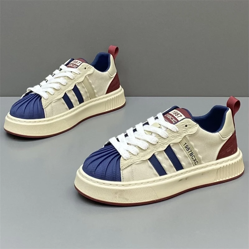 贝壳头男鞋春夏新款板鞋合成网面软底休闲男款潮牌痞帅轻奢鞋子