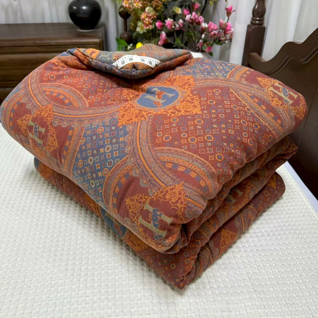 【无边】欧陆古韵-深橘色顶奢麻四季被2*2.3米（5.2斤左右）