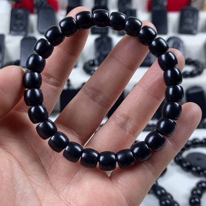 和田玉（墨玉）未镶嵌手串卡8直切