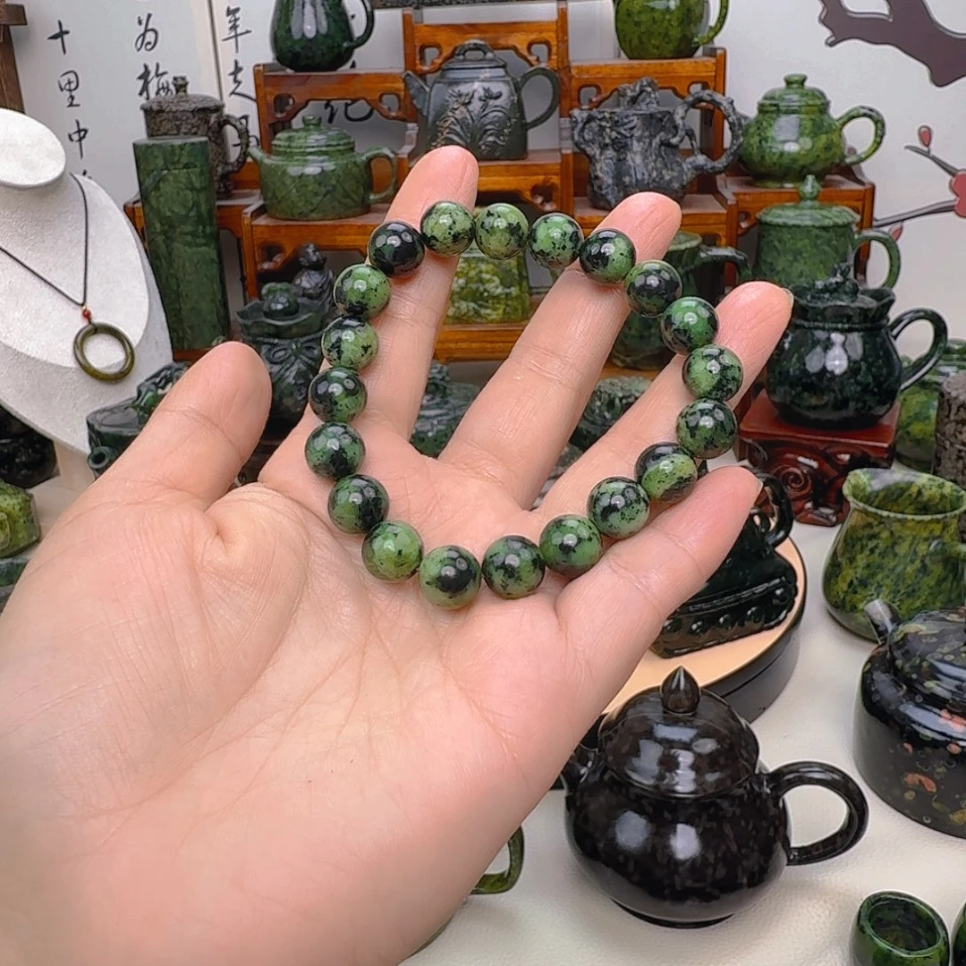 哈***A蛇纹石玉未镶嵌藏玉药王石珠子