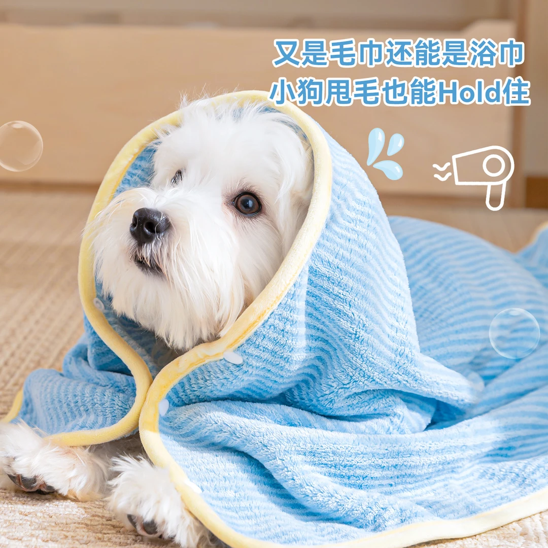 纯色简约可爱大眼萌吸水毛巾小型犬比熊泰迪洗澡浴巾宠物浴巾毯子