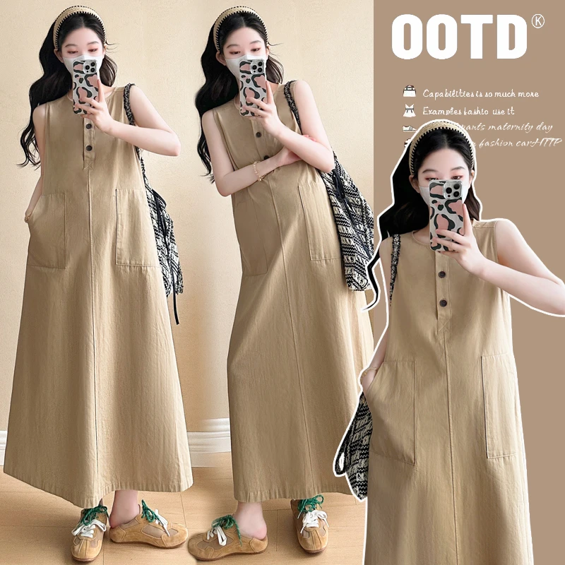夏季新款孕妇连衣裙时尚韩版休闲宽松显瘦优雅气质设计感背心裙子