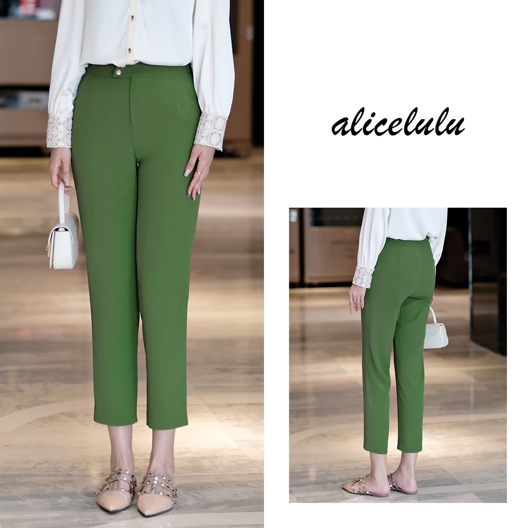 [alicelulu]文艺绿情休闲裤浪漫腰饰纤薄显瘦S622175E