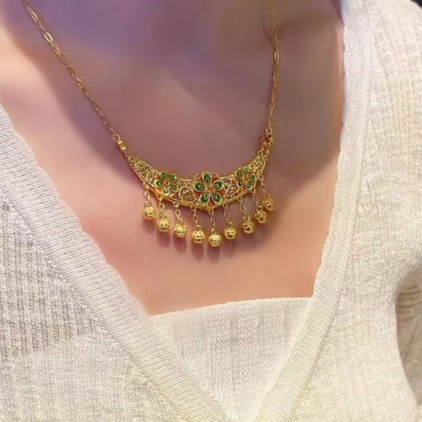 合金项链 合金精品合金饰品持久不变色金色项链项圈锁骨链珐琅材