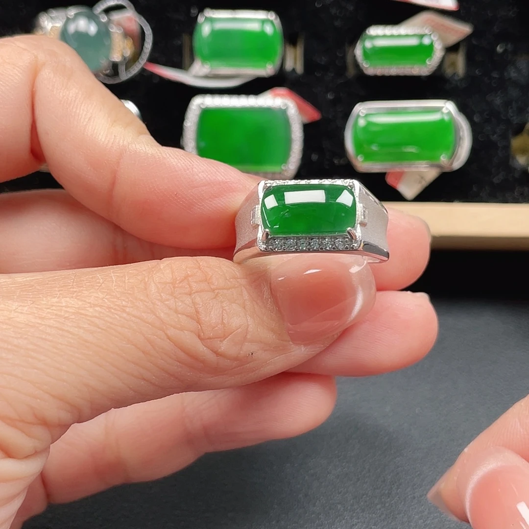 翡翠银S925镶嵌戒指男戒没运费险0205