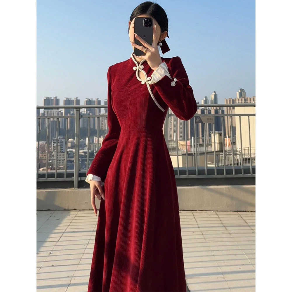 【魅力磁场】2024春秋新款新中式高级感连衣裙国风收腰气质小黑裙