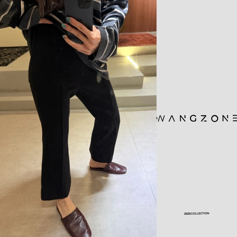 WANG ZONE｜ 立体剪裁弹力高腰显瘦九分微喇喇叭裤矮个子友好
