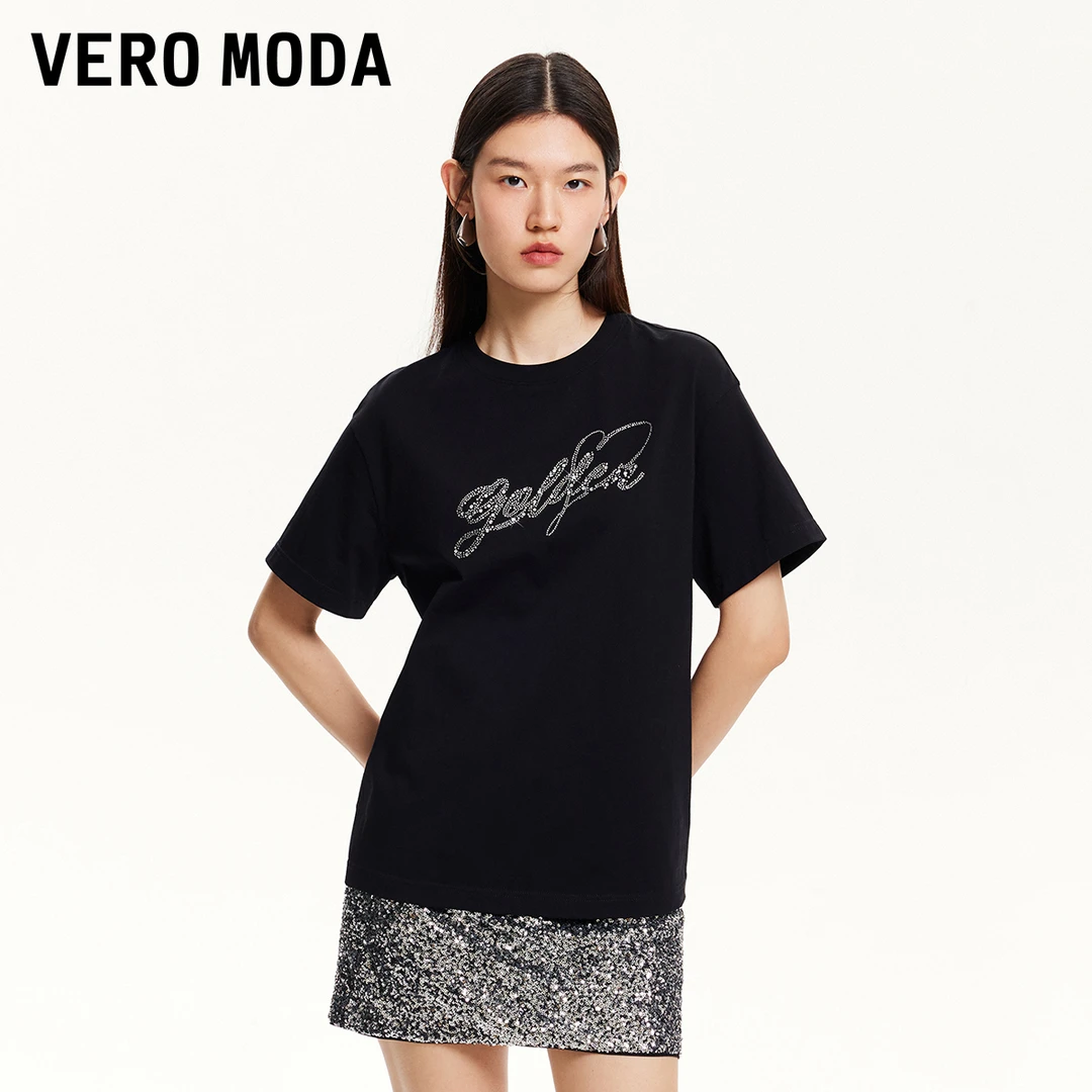 Vero ModaT恤春游出行小众洋气女装闪钻字母休闲舒适325101020