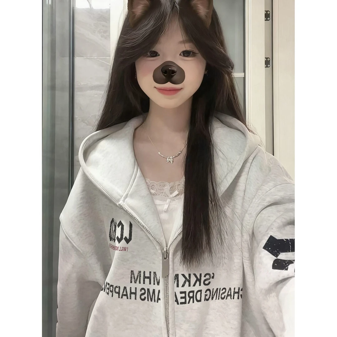 2025新款爆款慵懒风连帽卫衣女秋冬宽松显瘦加绒加厚休闲外套ins