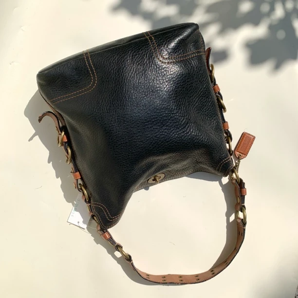 95新 COACH/蔻驰 经典百搭简约时尚复古荔枝纹单肩牛角包