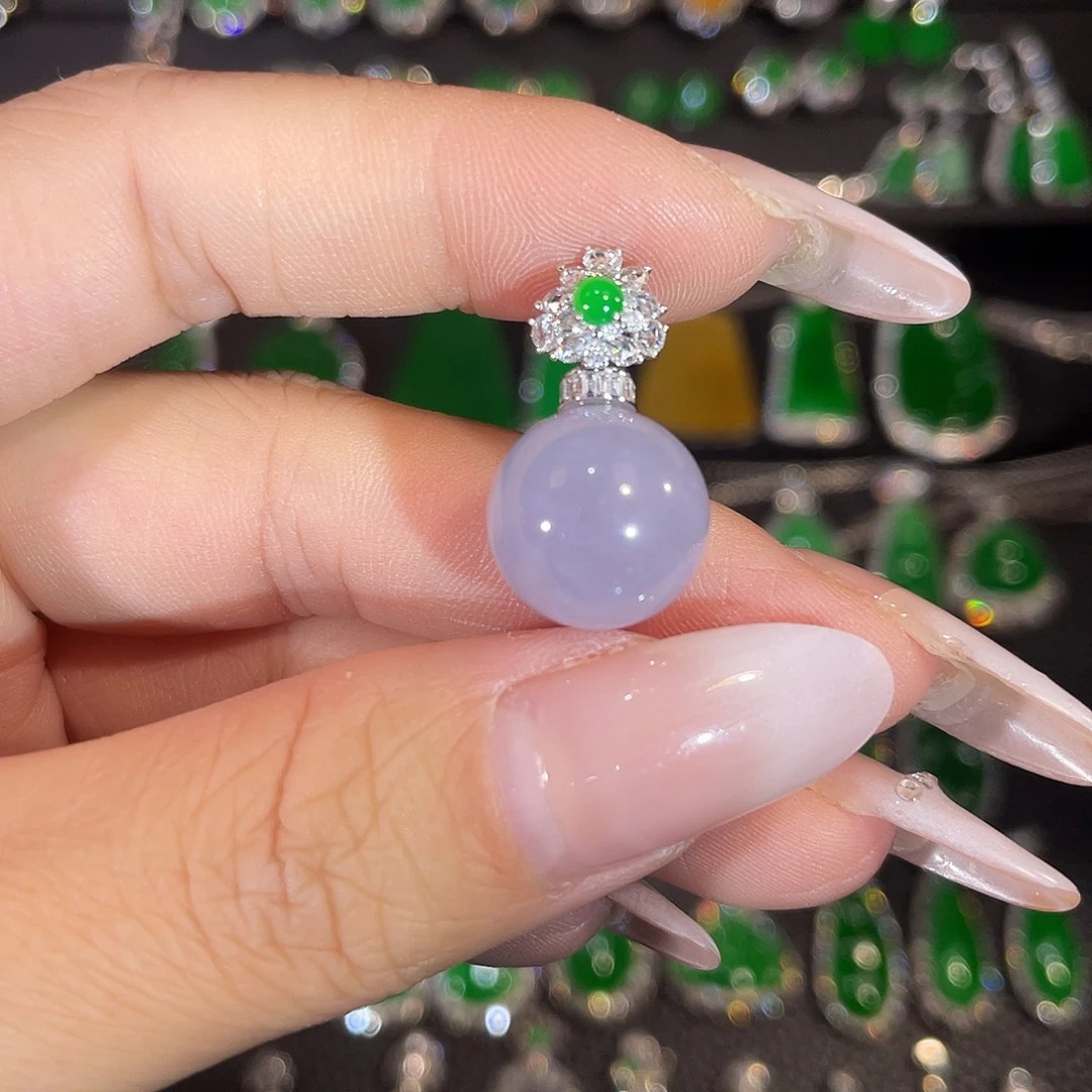 翡翠18K金镶嵌吊坠(不含链)紫罗兰珠子吊坠