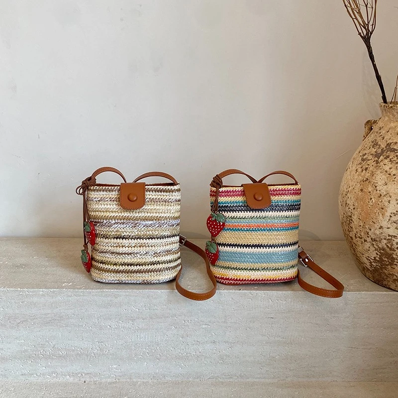 条纹编织包百搭通勤斜挎包秋冬爆款沙滩海边度假手机包简约女包包