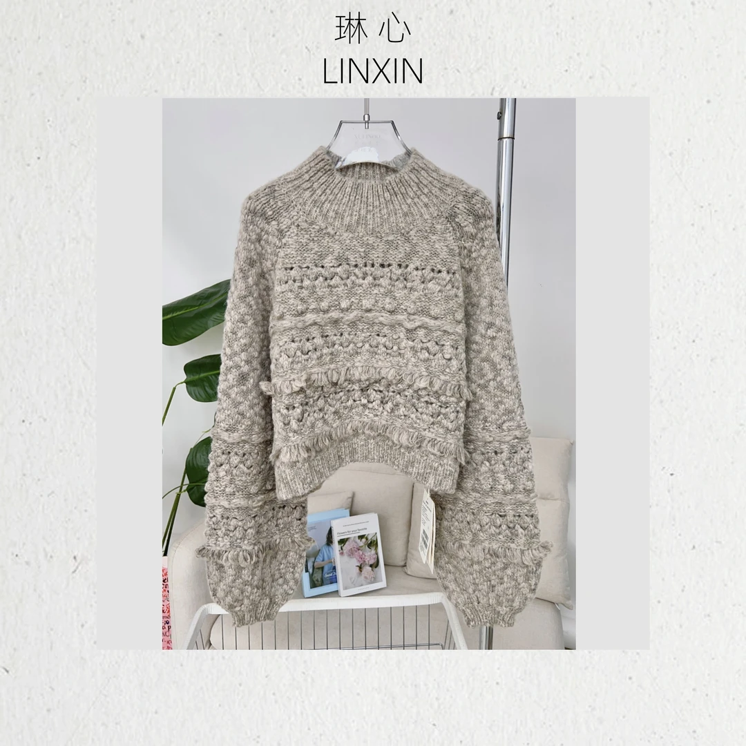 秋冬气质时尚休闲百搭棕色针织开衫 5022