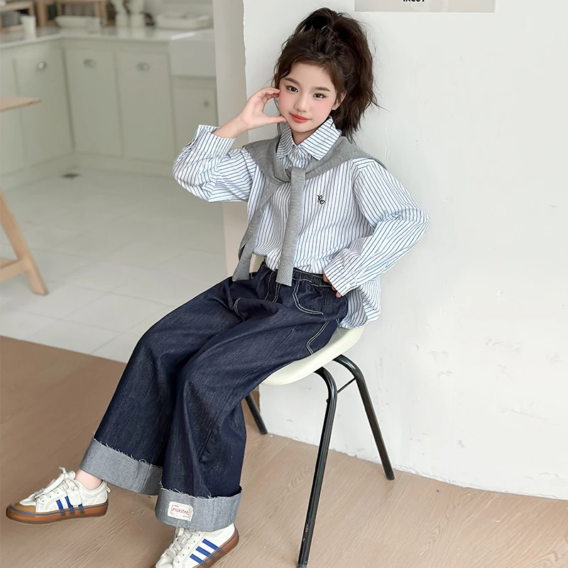 女童春秋套装2025新款洋气大童韩系披肩衬衫6-12岁秋装儿童两件套