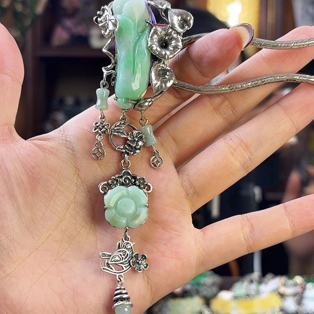 翡翠银S925镶嵌挂件