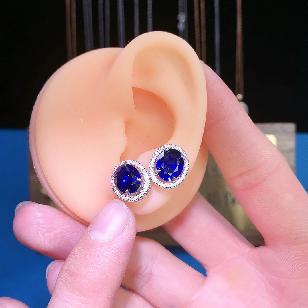 蓝宝石耳饰银S925镶嵌