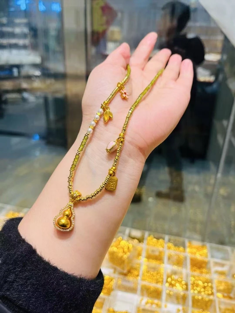 铜合金吊坠 绿色金晶石碎冰冰葫芦