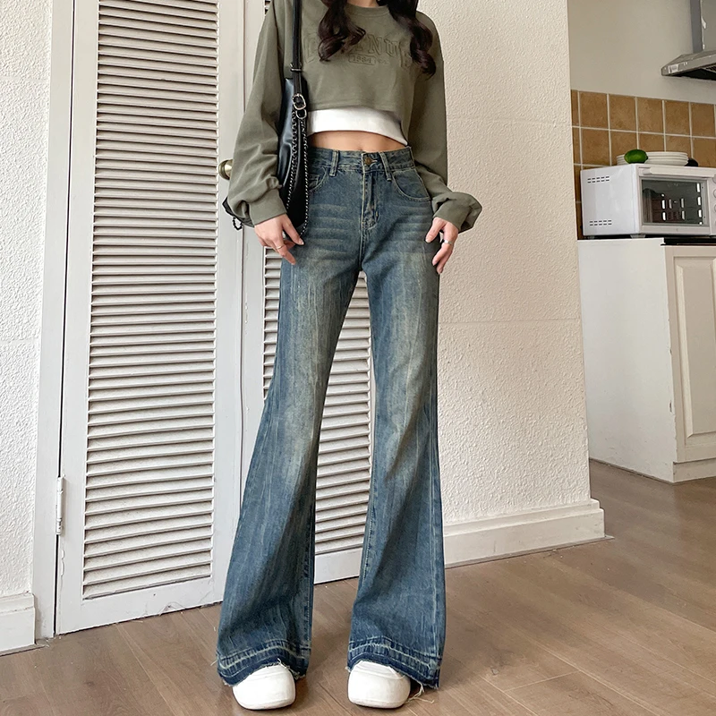 复古微喇牛仔裤女夏季2023新款显瘦美式辣妹垂感拖地裤TZQ111014