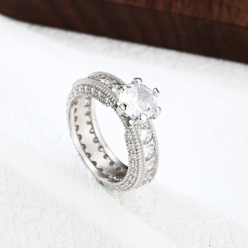 925银戒指 精工镶白钻闭口戒指 轻奢女士流行闭口戒指 精工