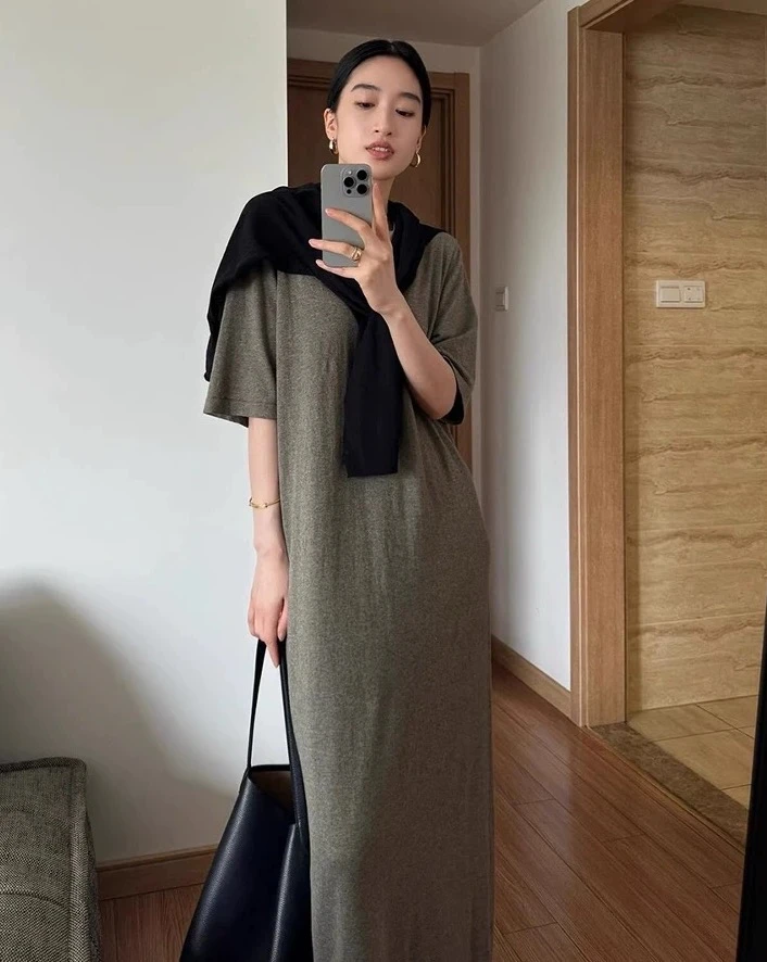 孕妇针织t恤连衣裙早秋大码胖mm韩版宽松休闲中长款直筒裙8019