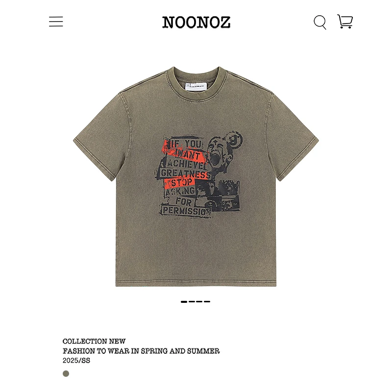 NOONOZ潮牌水洗做旧涂鸦美式复古短袖T恤男夏季宽松街头重磅上衣