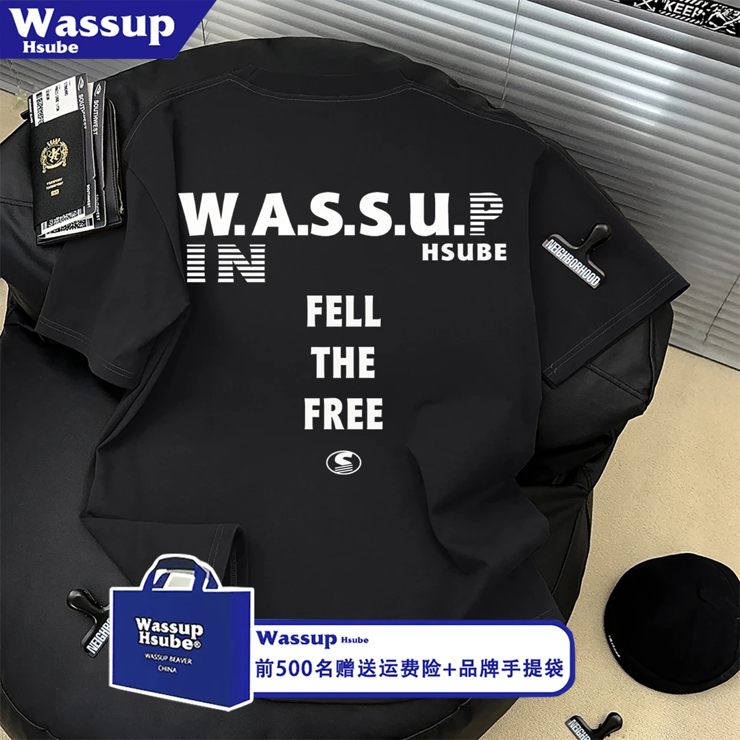 WASSUP HSUBE潮牌百搭字母印花纯棉短袖T恤男女ins街头风休闲上衣